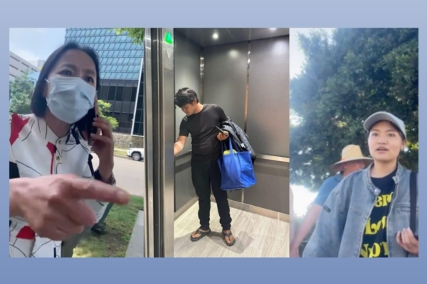 2025年6月至9月，美國洛杉磯發生了三起針對法輪功學員的襲擊與恐嚇事件。兩次發生在中共駐洛杉磯總領事館證件大廳的入口處。（法輪大法信息中心圖片）