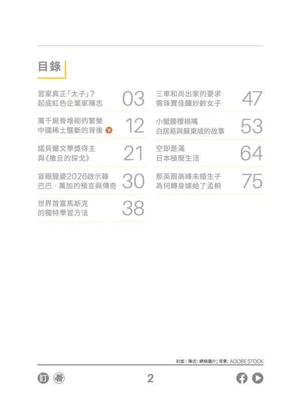 看中國半月刊2025年11月1日期目錄