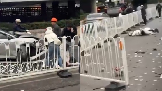 11月17日，江蘇南京街道上一輛比亞迪電動車瘋狂衝撞行人，多人死傷。