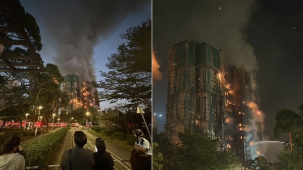 香港宏福苑居民目睹家園燒毀。（圖片來源：中央社）