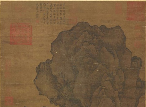 五代梁關仝畫關山行旅 軸 局部