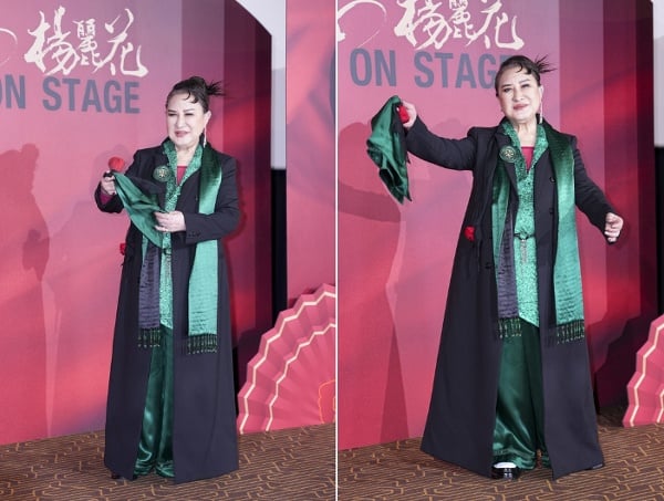 杨丽花13日在台北出席记者会为“世纪初恋杨丽花”宣传,也大展个人魅力。