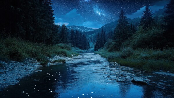 自然 森林 星空 河 1356257616