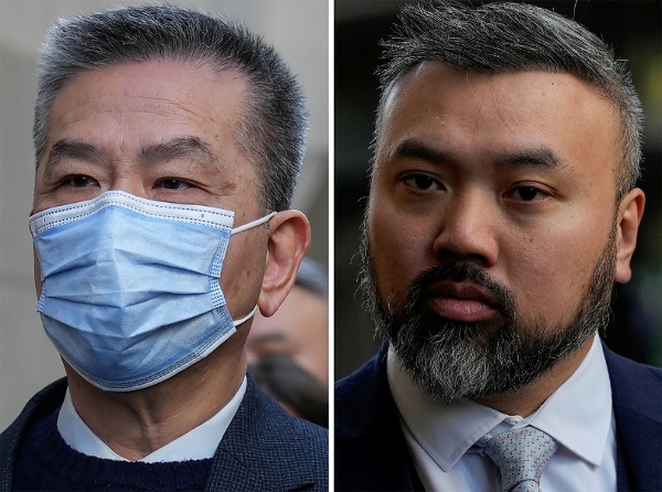 袁松彪(左)與衛志梁(右)於2026年3月2日分別抵達倫敦中央刑事法院(Old Bailey)出庭受審。兩人被控協助香港情報機構,並於同年5月被陪審團裁定代表中國在英國境內監視香港民主派人士罪成。
