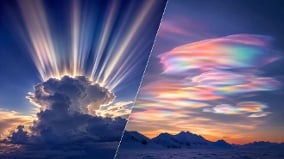 天空梦幻的光影奇景皇冠闪光与珠光云(图)