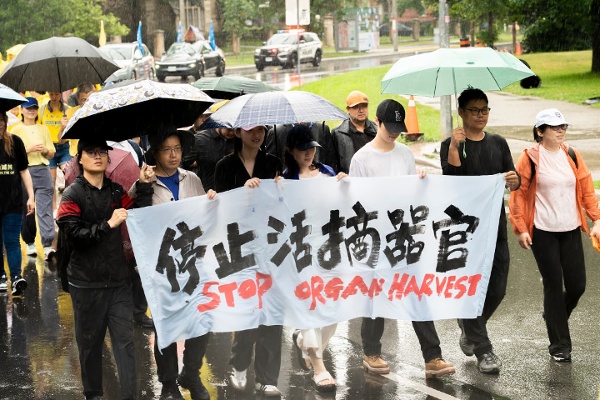 中國民主黨加國委員會成員冒雨參加遊行