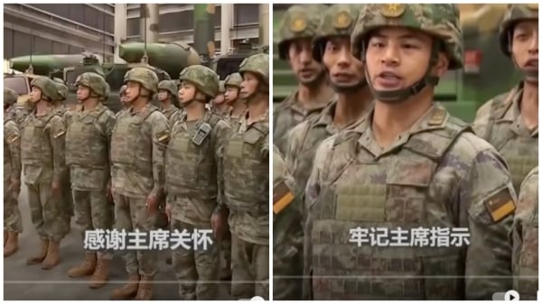 習近平視察火箭軍，軍方喊的口號已經改變。（視頻截圖）