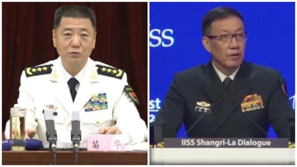 中央軍委委員、政治工作部主任苗華（左）和中共國防部長董軍（右）。（看中國合成圖）