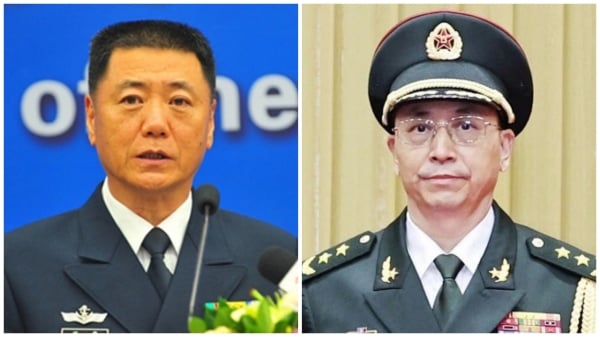 消息指，中央軍委的政治工作部副主任何宏軍（右）將接任中共中央軍委委員、中央軍委政治工作部主任、海軍上將苗華（右）。（看中國合成圖）