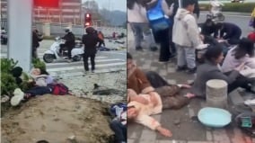 湖北小學放學時轎車撞人群撞飛一片多人倒地不起(組圖)