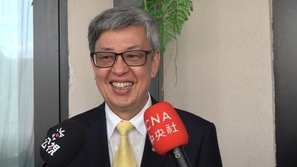 前副總統陳建仁在典禮後接受中央社等媒體訪問，分享在儀式開始前與各國政要交流的情況。