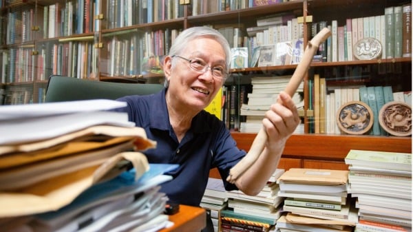 邢義田院士拿出簡牘的原料胡楊木