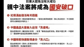 若大罢免不成功绿：“6亲中法案”恐成国安破口(图)