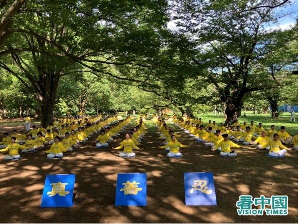 2025年7月20日，日本東京法輪功學員在展示功法。