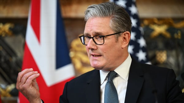 2025年9月18日，英國首相基爾•斯塔默（Keir Starmer）在契克斯莊園舉行的新聞發布會上發表講話。