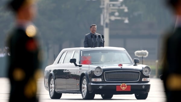 2025年9月3日，中共黨魁習近平在天安門參加閱兵儀式。