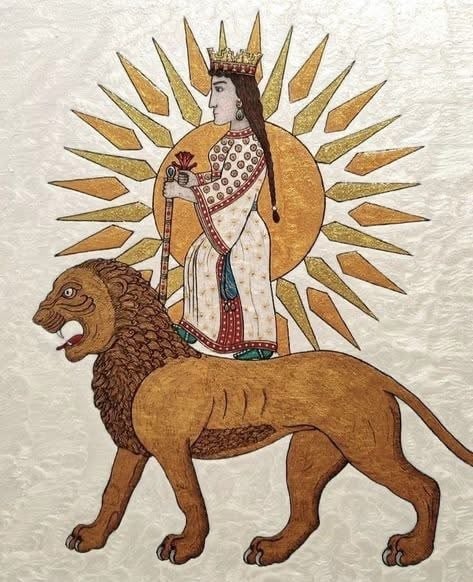 傳統繪畫中的密特拉斯神和獅子和太陽