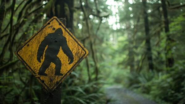 神秘生物 大腳怪 路牌 警告 森林 879774267