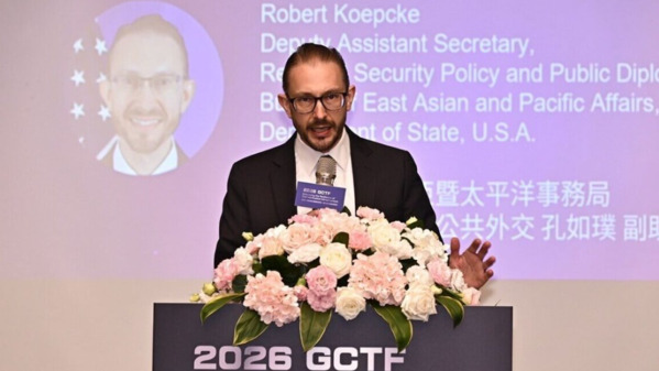 “全球合作暨训练架构（GCTF）强化通讯基础设施韧性”国际研习营21日至23日登场，美国国务院副助卿孔如璞（Robert Koepcke）于开幕致词。
