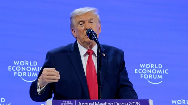 2026年1月21日：美国总统唐纳德．特朗普于2026年1月21日在瑞士达沃斯世界经济论坛（WEF）上发表讲话。