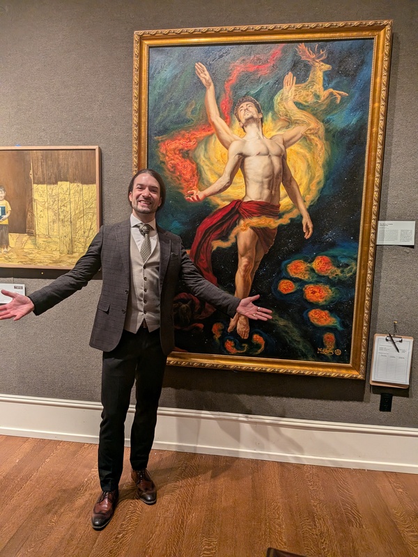 斯洛文尼亚画家Nik Anikis和他的决赛入围作品《神圣的创造者》（摄影/舒馨）