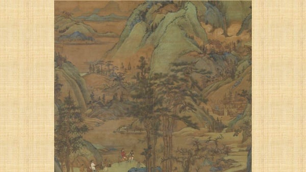 五代 董源 江堤晚景 軸