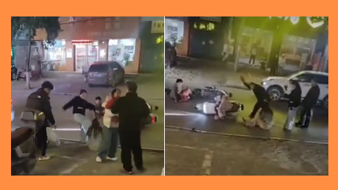 2月19日，河南平顶山一对夫妻当街暴打15岁女孩。