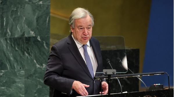 2026年1月15日，聯合國秘書長古特雷斯在紐約聯合國總部向聯合國大會發表關於2026年優先事項的演講。 （圖片來源：ANGELA WEISS / AFP via Getty Images）
