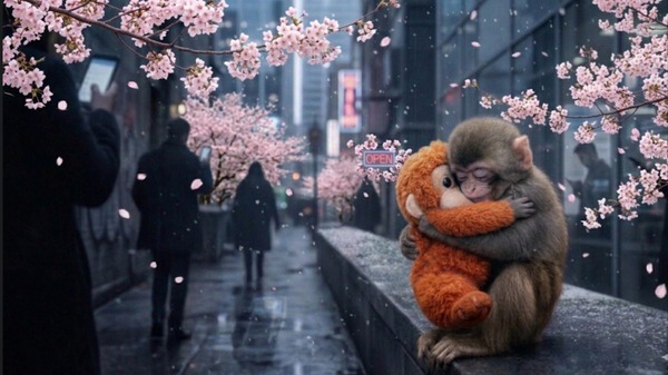 日本紧抱布偶的小猴照出了人不敢说的孤独(图)