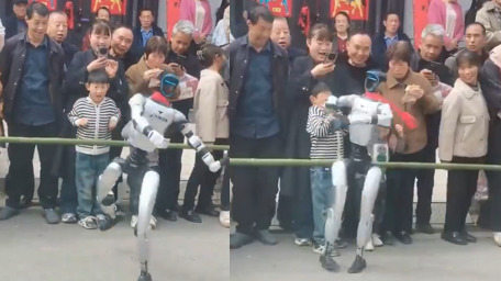 日前，陝西一台人形機器人在跳舞轉圈時，突然揮手掌摑了一名觀看表演的小男孩。