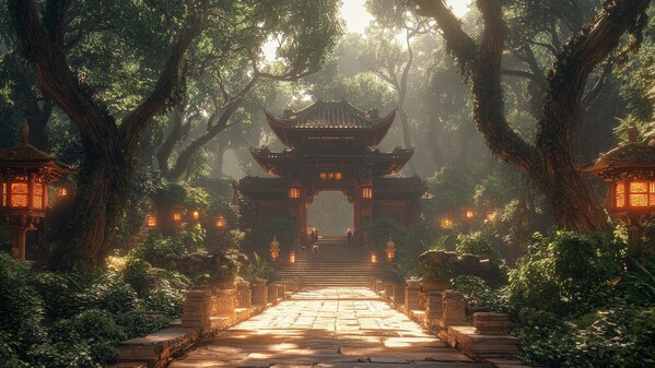 奇幻 中國 道路 森林 建築 1031696635