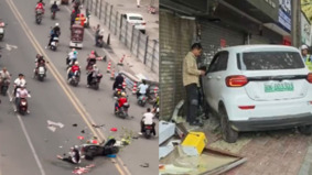 又一起獻忠事件廣西轎車沿途衝撞多輛電動車被撞飛(圖)