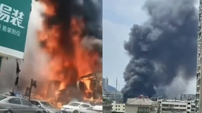 湖北黄石装饰城突发大火据传有人纵火伤亡27人(图)