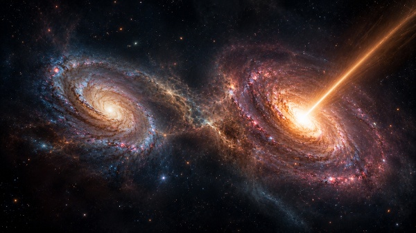 宇宙深处的双重异象 当星系展开“战争”(图)