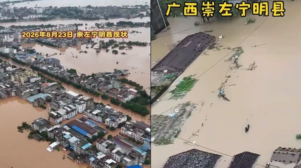 台风肆虐广西13河流现超警洪水宁明全城被淹惨状视频曝光(图)